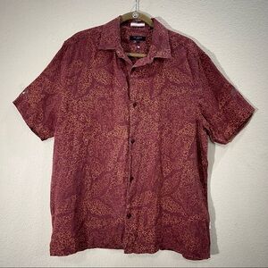 Ted Baker Men 5 US L Chaplin Coral Print 100% Linen Short Sleeve Button-Up Shirt